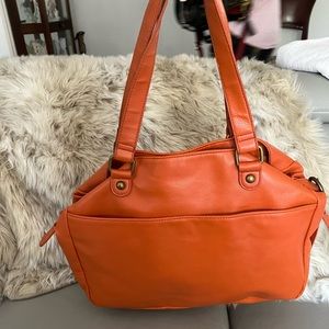 Orange Leather Shoulder Handbag